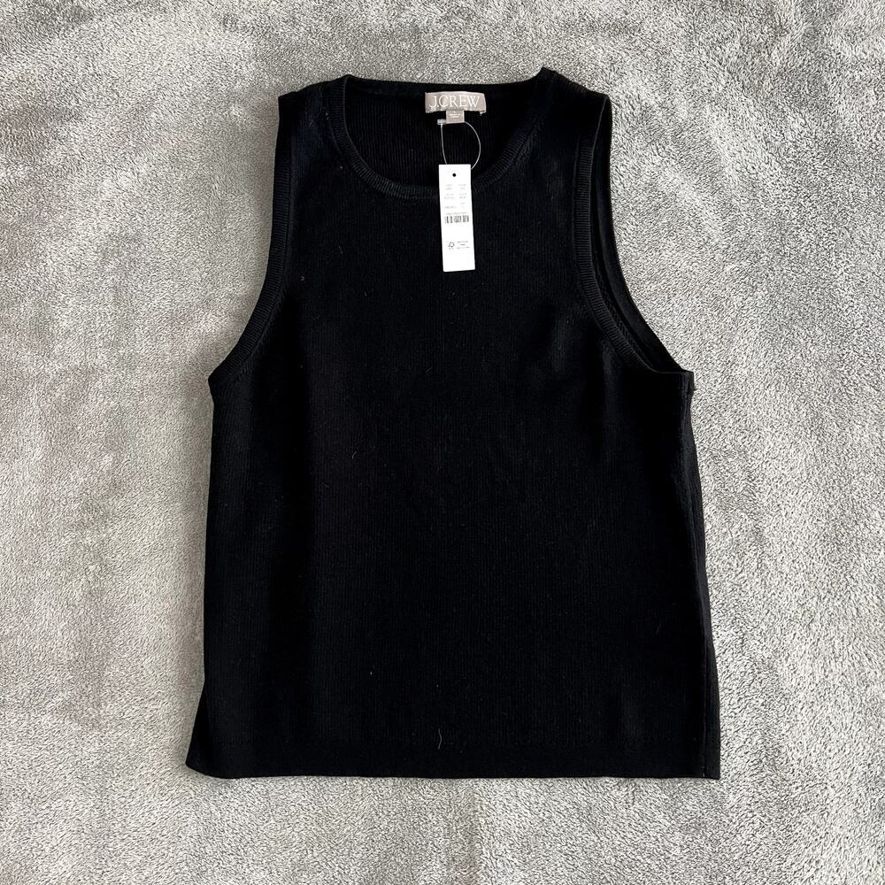 J Crew Tank Top Womens L Black Ribbed Silk Career Minimalist‎ Quiet Luxury NWT